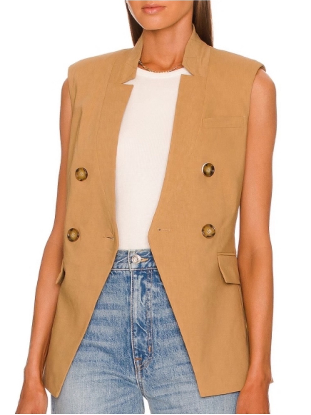 Veronica Beard Amika Brown Linen Blend Double Breasted Blazer Vest 6